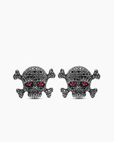 Memento Mori Skull Cufflinks in Sterling Silver with Black Diamonds and Rubies, 24mm